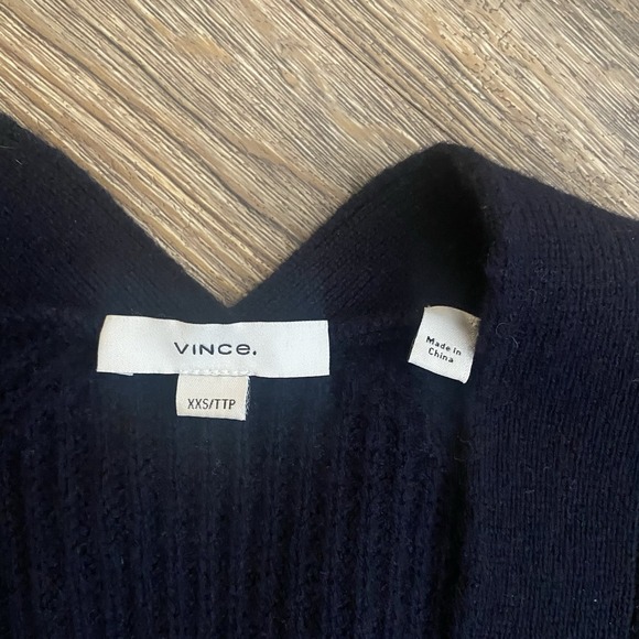 Vince Black Cashmere Wool Blend Shaker Rib V-Neck Cardigan Women's XXS - Picture 3 of 5